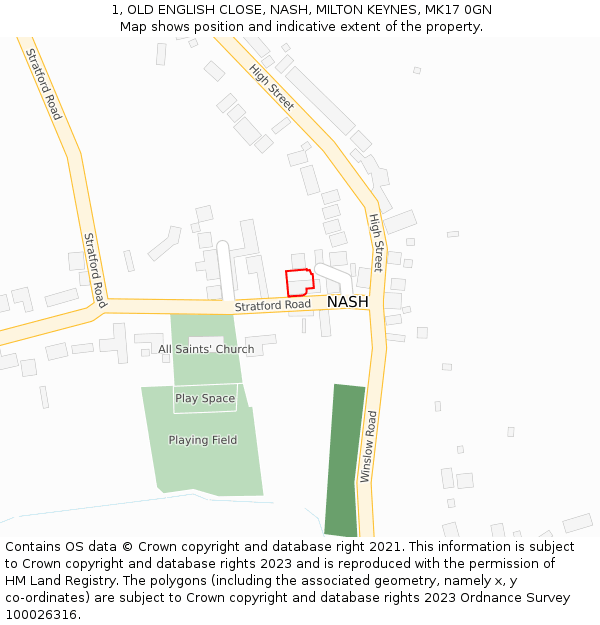 1, OLD ENGLISH CLOSE, NASH, MILTON KEYNES, MK17 0GN: Location map and indicative extent of plot