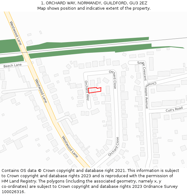 1, ORCHARD WAY, NORMANDY, GUILDFORD, GU3 2EZ: Location map and indicative extent of plot