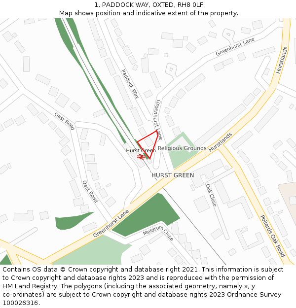 1, PADDOCK WAY, OXTED, RH8 0LF: Location map and indicative extent of plot