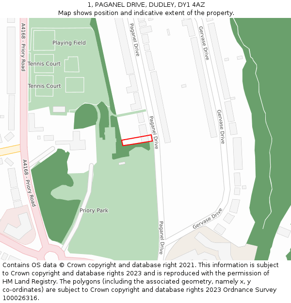 1, PAGANEL DRIVE, DUDLEY, DY1 4AZ: Location map and indicative extent of plot