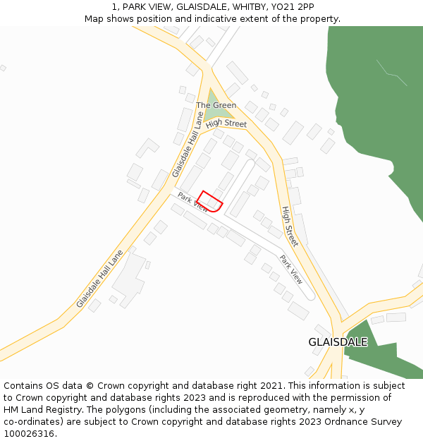 1, PARK VIEW, GLAISDALE, WHITBY, YO21 2PP: Location map and indicative extent of plot