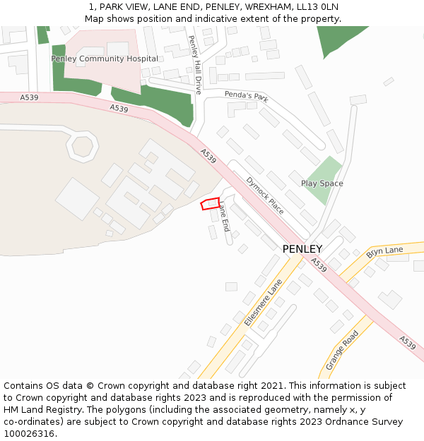 1, PARK VIEW, LANE END, PENLEY, WREXHAM, LL13 0LN: Location map and indicative extent of plot