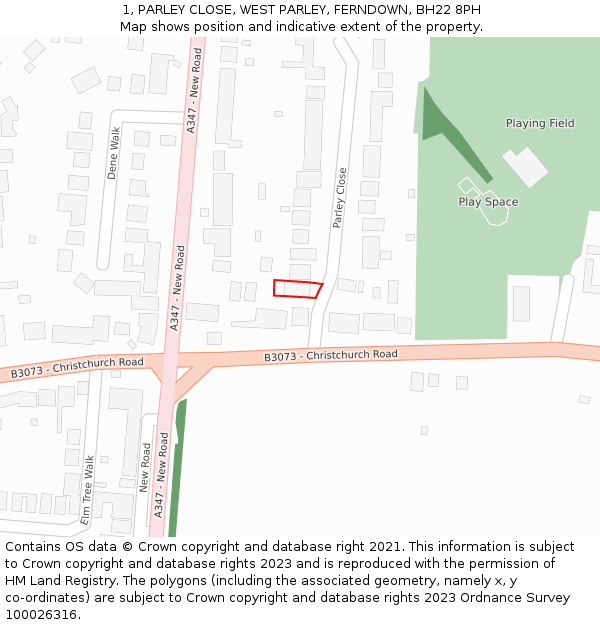 1, PARLEY CLOSE, WEST PARLEY, FERNDOWN, BH22 8PH: Location map and indicative extent of plot