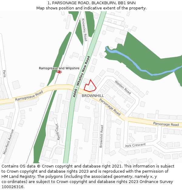 1, PARSONAGE ROAD, BLACKBURN, BB1 9NN: Location map and indicative extent of plot