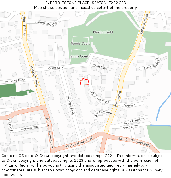 1, PEBBLESTONE PLACE, SEATON, EX12 2FD: Location map and indicative extent of plot