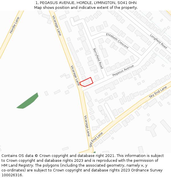 1, PEGASUS AVENUE, HORDLE, LYMINGTON, SO41 0HN: Location map and indicative extent of plot