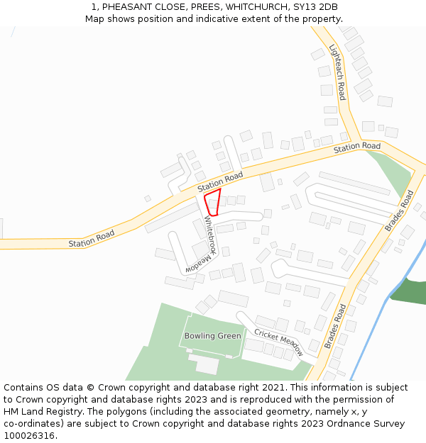 1, PHEASANT CLOSE, PREES, WHITCHURCH, SY13 2DB: Location map and indicative extent of plot