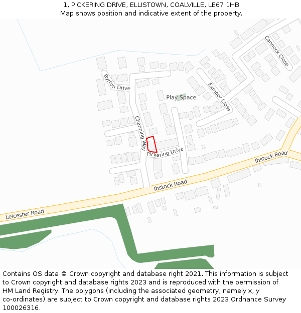 1, PICKERING DRIVE, ELLISTOWN, COALVILLE, LE67 1HB: Location map and indicative extent of plot