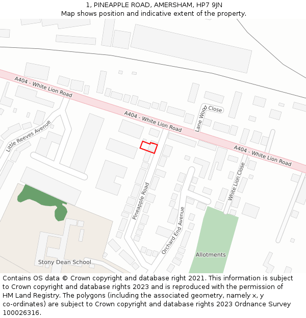 1, PINEAPPLE ROAD, AMERSHAM, HP7 9JN: Location map and indicative extent of plot