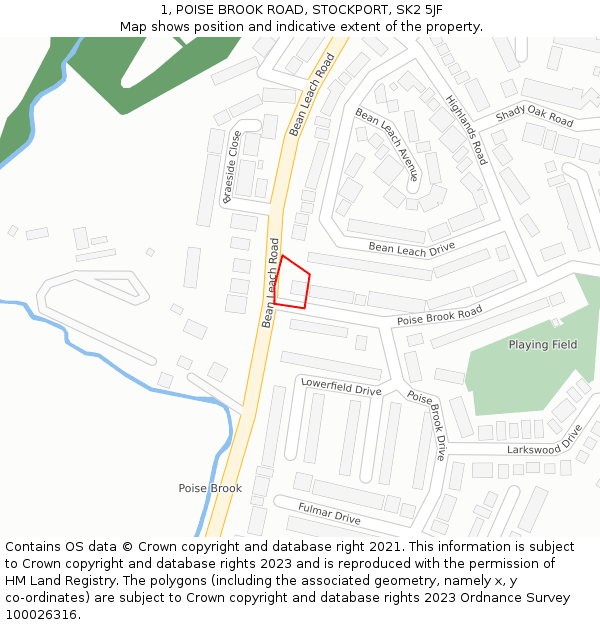 1, POISE BROOK ROAD, STOCKPORT, SK2 5JF: Location map and indicative extent of plot