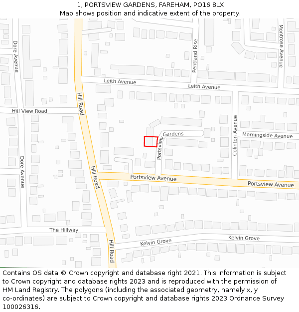 1, PORTSVIEW GARDENS, FAREHAM, PO16 8LX: Location map and indicative extent of plot