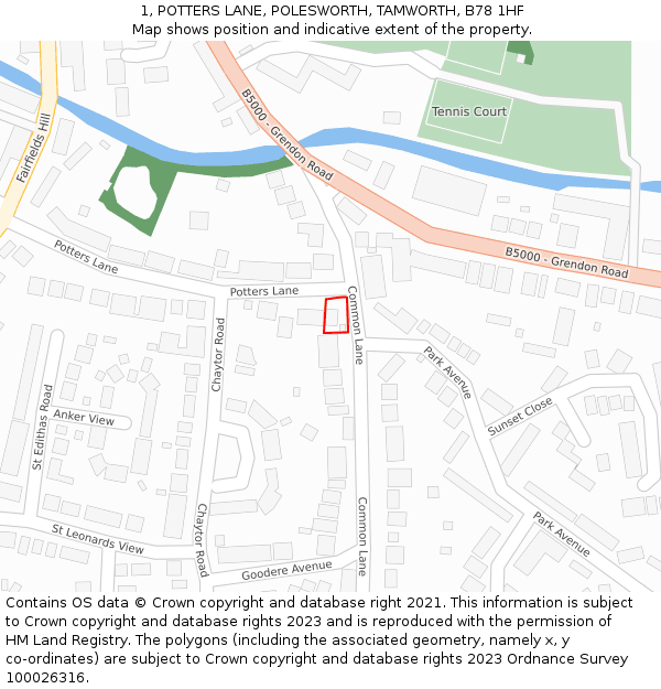 1, POTTERS LANE, POLESWORTH, TAMWORTH, B78 1HF: Location map and indicative extent of plot