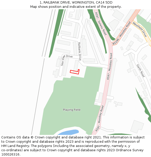 1, RAILBANK DRIVE, WORKINGTON, CA14 5DD: Location map and indicative extent of plot