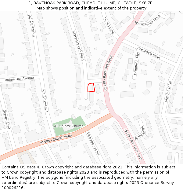 1, RAVENOAK PARK ROAD, CHEADLE HULME, CHEADLE, SK8 7EH: Location map and indicative extent of plot