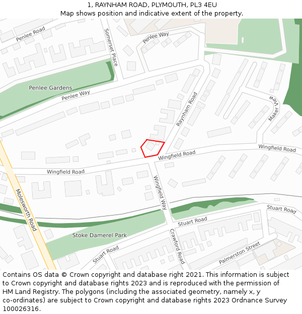 1, RAYNHAM ROAD, PLYMOUTH, PL3 4EU: Location map and indicative extent of plot