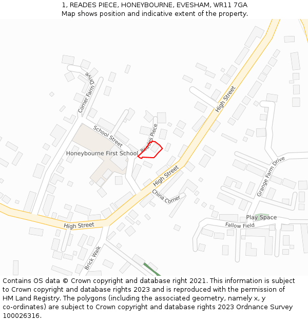 1, READES PIECE, HONEYBOURNE, EVESHAM, WR11 7GA: Location map and indicative extent of plot