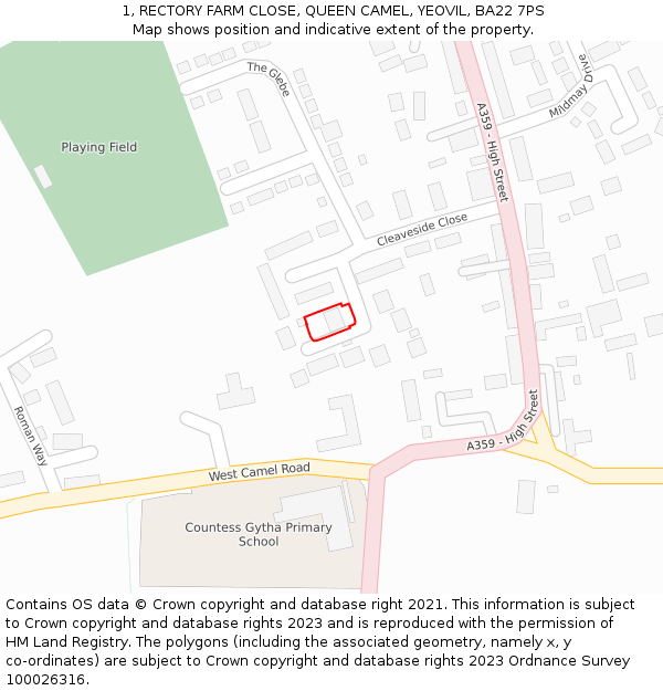 1, RECTORY FARM CLOSE, QUEEN CAMEL, YEOVIL, BA22 7PS: Location map and indicative extent of plot