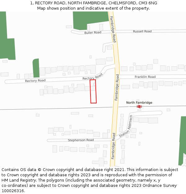 1, RECTORY ROAD, NORTH FAMBRIDGE, CHELMSFORD, CM3 6NG: Location map and indicative extent of plot