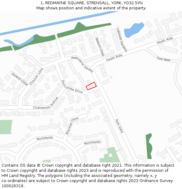 1, REDMAYNE SQUARE, STRENSALL, YORK, YO32 5YN: Location map and indicative extent of plot