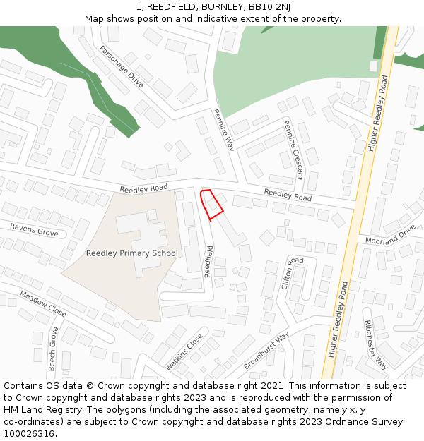 1, REEDFIELD, BURNLEY, BB10 2NJ: Location map and indicative extent of plot