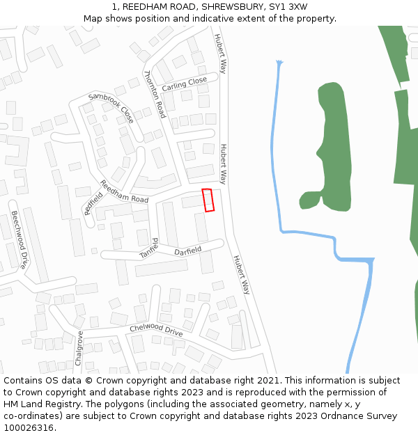 1, REEDHAM ROAD, SHREWSBURY, SY1 3XW: Location map and indicative extent of plot