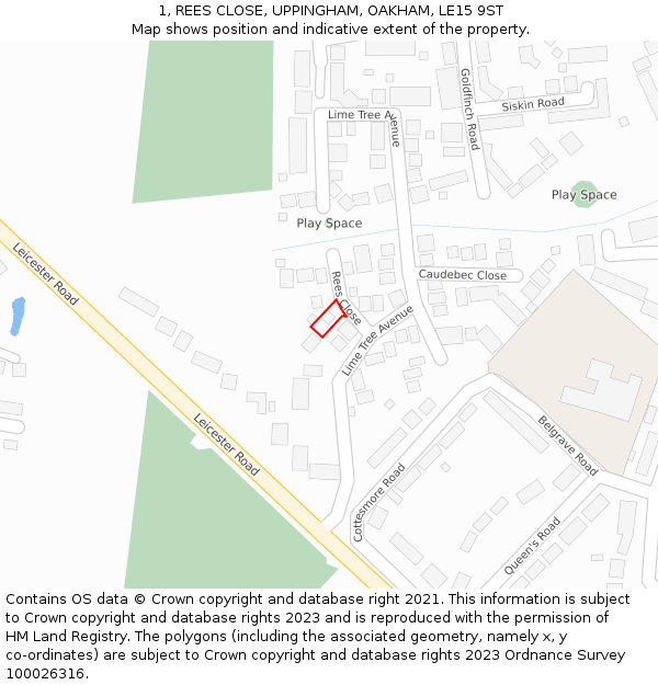 1, REES CLOSE, UPPINGHAM, OAKHAM, LE15 9ST: Location map and indicative extent of plot