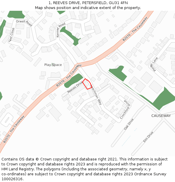 1, REEVES DRIVE, PETERSFIELD, GU31 4FN: Location map and indicative extent of plot