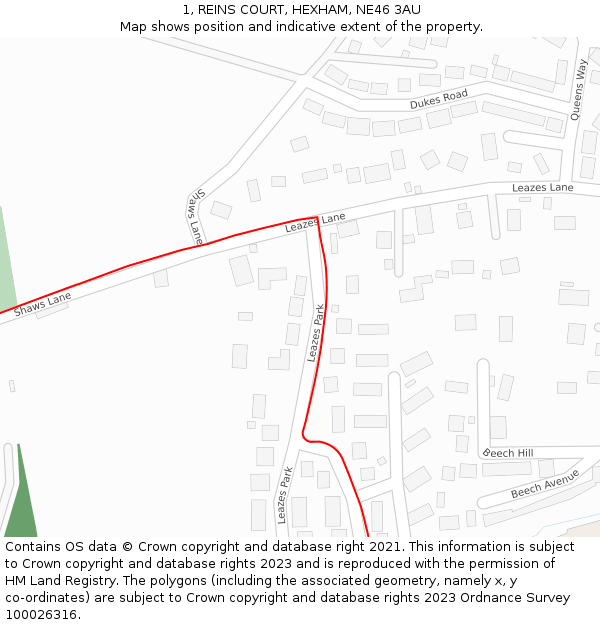 1, REINS COURT, HEXHAM, NE46 3AU: Location map and indicative extent of plot