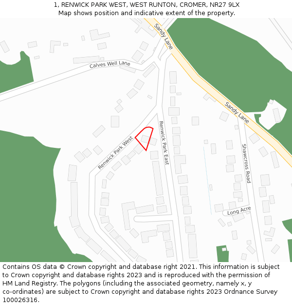 1, RENWICK PARK WEST, WEST RUNTON, CROMER, NR27 9LX: Location map and indicative extent of plot