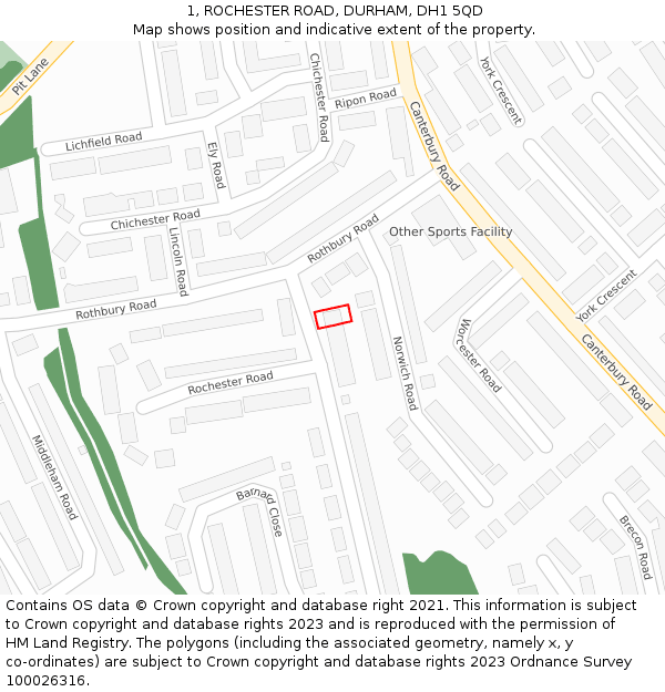 1, ROCHESTER ROAD, DURHAM, DH1 5QD: Location map and indicative extent of plot