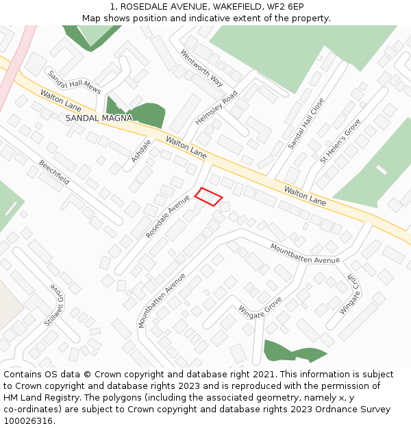 1, ROSEDALE AVENUE, WAKEFIELD, WF2 6EP: Location map and indicative extent of plot