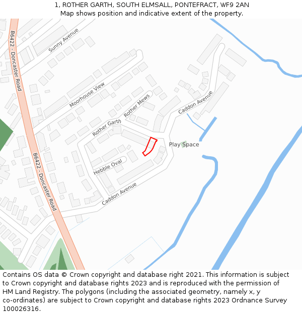 1, ROTHER GARTH, SOUTH ELMSALL, PONTEFRACT, WF9 2AN: Location map and indicative extent of plot