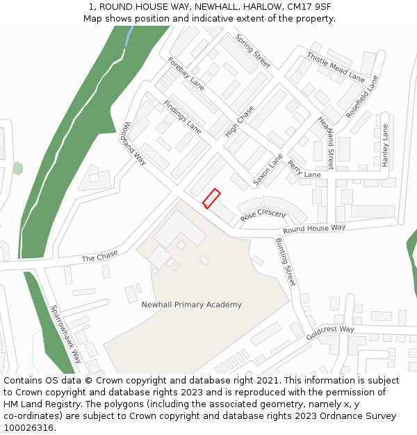 1, ROUND HOUSE WAY, NEWHALL, HARLOW, CM17 9SF: Location map and indicative extent of plot