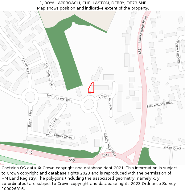 1, ROYAL APPROACH, CHELLASTON, DERBY, DE73 5NR: Location map and indicative extent of plot