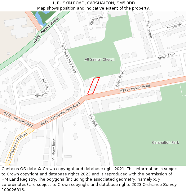 1, RUSKIN ROAD, CARSHALTON, SM5 3DD: Location map and indicative extent of plot