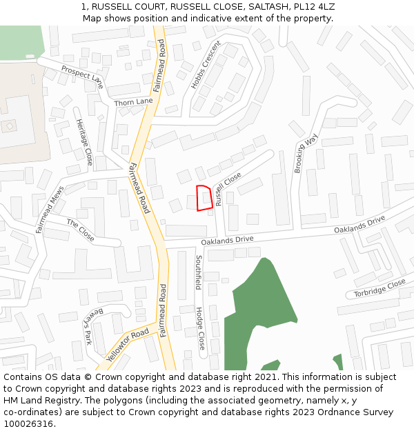 1, RUSSELL COURT, RUSSELL CLOSE, SALTASH, PL12 4LZ: Location map and indicative extent of plot