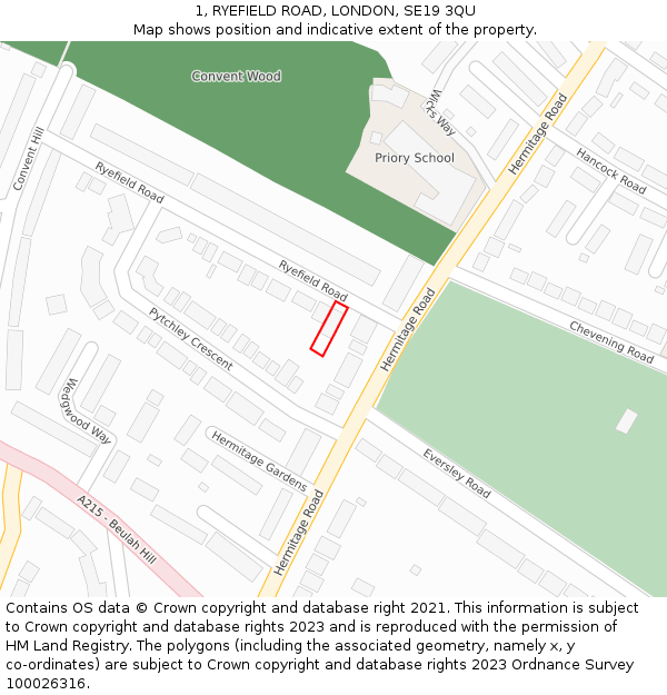 1, RYEFIELD ROAD, LONDON, SE19 3QU: Location map and indicative extent of plot