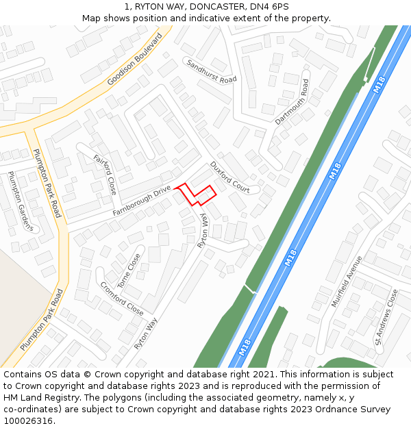 1, RYTON WAY, DONCASTER, DN4 6PS: Location map and indicative extent of plot