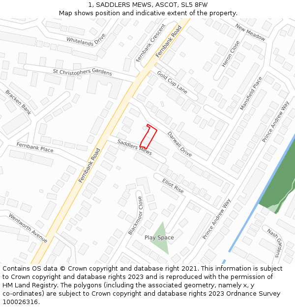 1, SADDLERS MEWS, ASCOT, SL5 8FW: Location map and indicative extent of plot