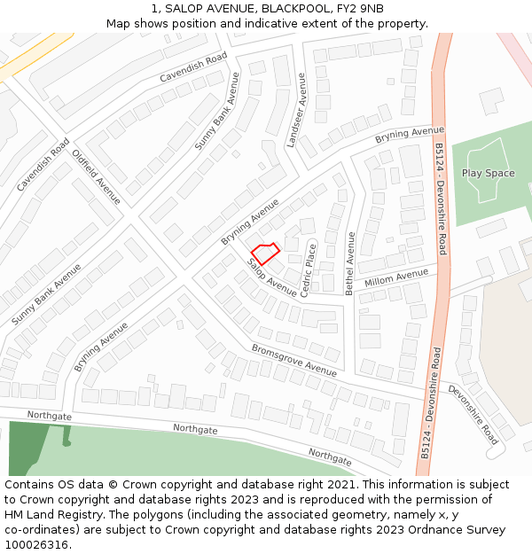 1, SALOP AVENUE, BLACKPOOL, FY2 9NB: Location map and indicative extent of plot