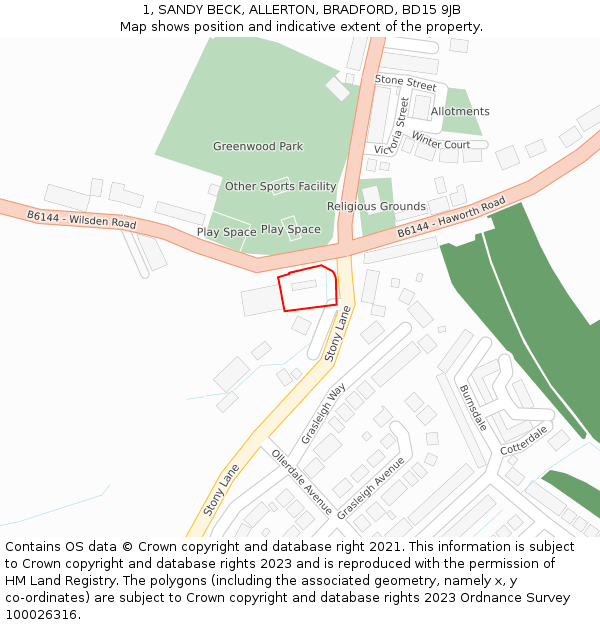 1, SANDY BECK, ALLERTON, BRADFORD, BD15 9JB: Location map and indicative extent of plot