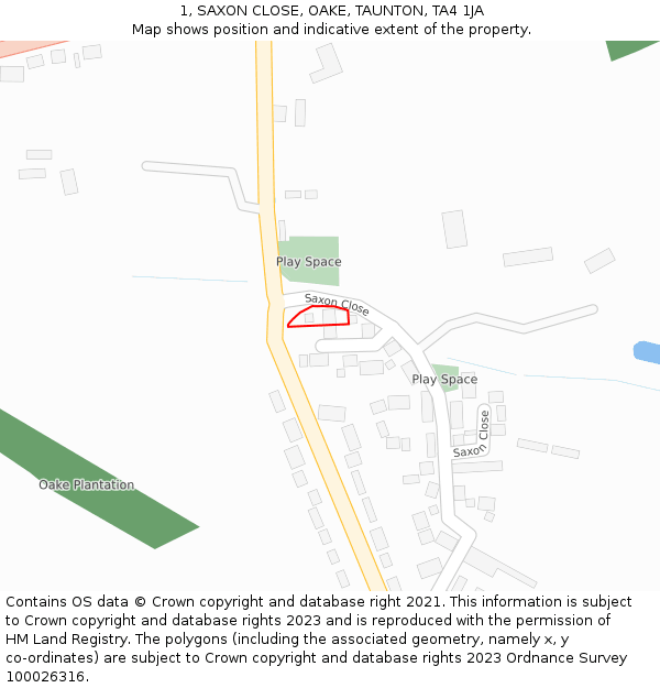 1, SAXON CLOSE, OAKE, TAUNTON, TA4 1JA: Location map and indicative extent of plot