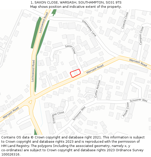 1, SAXON CLOSE, WARSASH, SOUTHAMPTON, SO31 9TS: Location map and indicative extent of plot