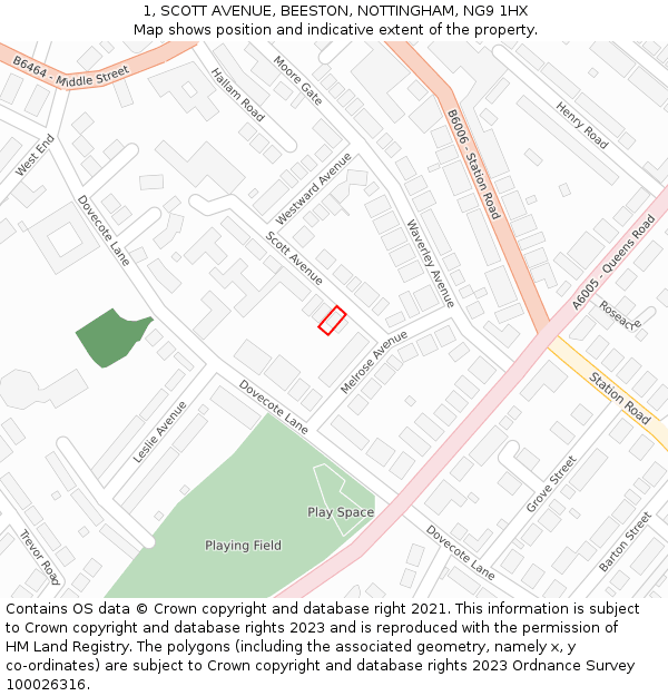 1, SCOTT AVENUE, BEESTON, NOTTINGHAM, NG9 1HX: Location map and indicative extent of plot