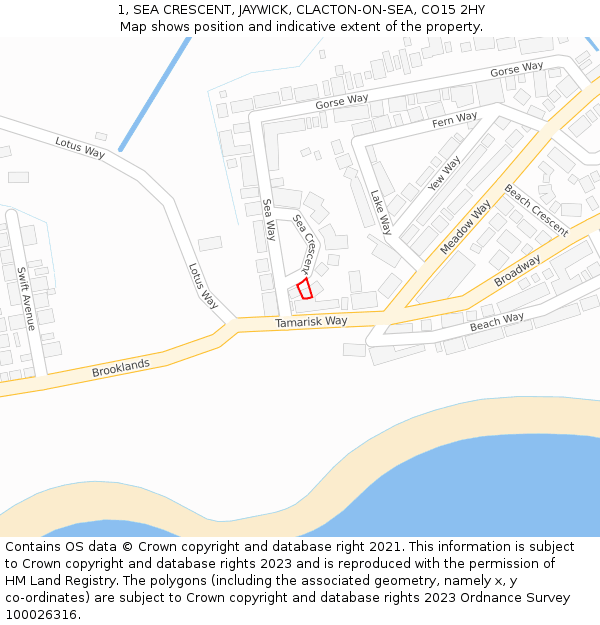 1, SEA CRESCENT, JAYWICK, CLACTON-ON-SEA, CO15 2HY: Location map and indicative extent of plot