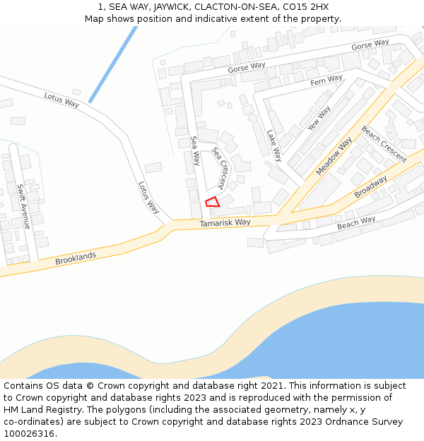 1, SEA WAY, JAYWICK, CLACTON-ON-SEA, CO15 2HX: Location map and indicative extent of plot