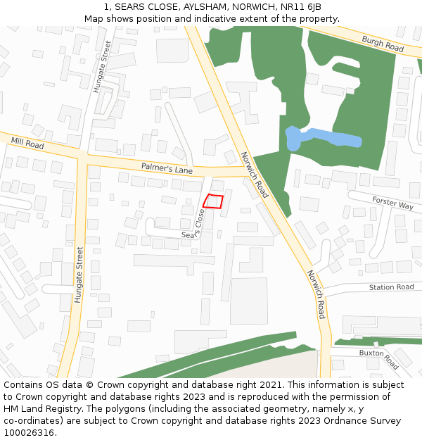 1, SEARS CLOSE, AYLSHAM, NORWICH, NR11 6JB: Location map and indicative extent of plot