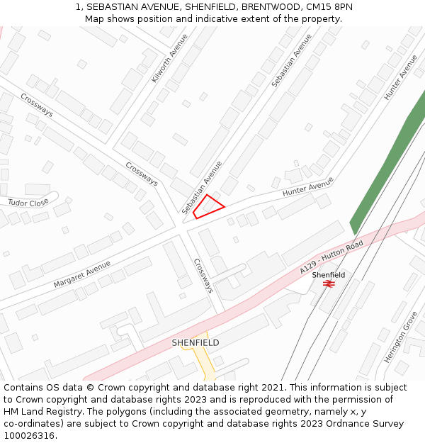 1, SEBASTIAN AVENUE, SHENFIELD, BRENTWOOD, CM15 8PN: Location map and indicative extent of plot