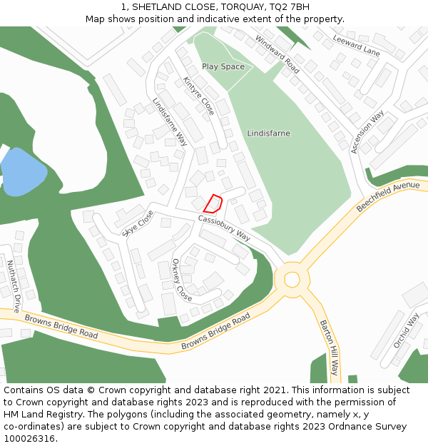 1, SHETLAND CLOSE, TORQUAY, TQ2 7BH: Location map and indicative extent of plot