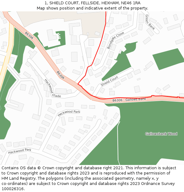 1, SHIELD COURT, FELLSIDE, HEXHAM, NE46 1RA: Location map and indicative extent of plot